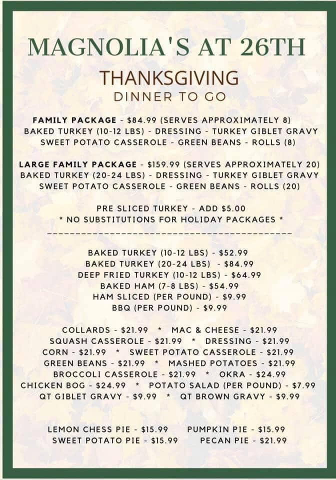 Where To Order Thanksgiving Dinners To-go In Myrtle Beach